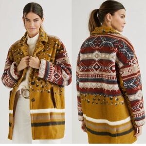 Anthropology Pilcro Aztec Leopard Print Faux Fur Jacket